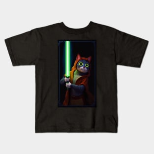 Fun Cat Print ~ AI Art ~ Fantasy Cat ~ Sci-fi Cat ~ Cats with Lightsabers Kids T-Shirt